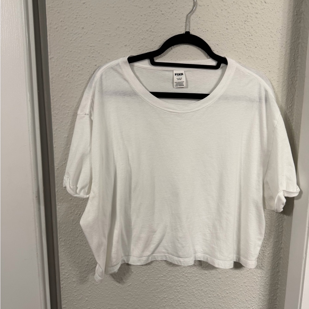 PINK Victoria's Secret White Boxy Crop Tee